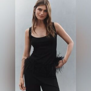 New Anthropologie x Hutch Rizzo Feather Black Tank Top Shirt Blouse sz XL